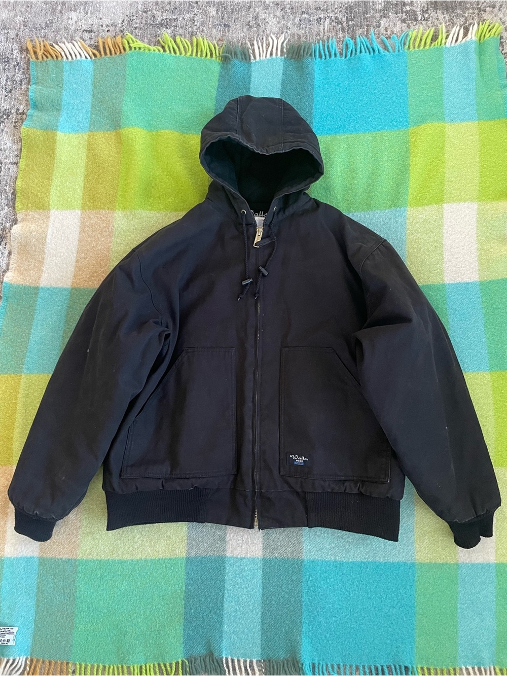 Walls Work Wear Canvas Hooded Bomber Workwear Black Jacket Men’s